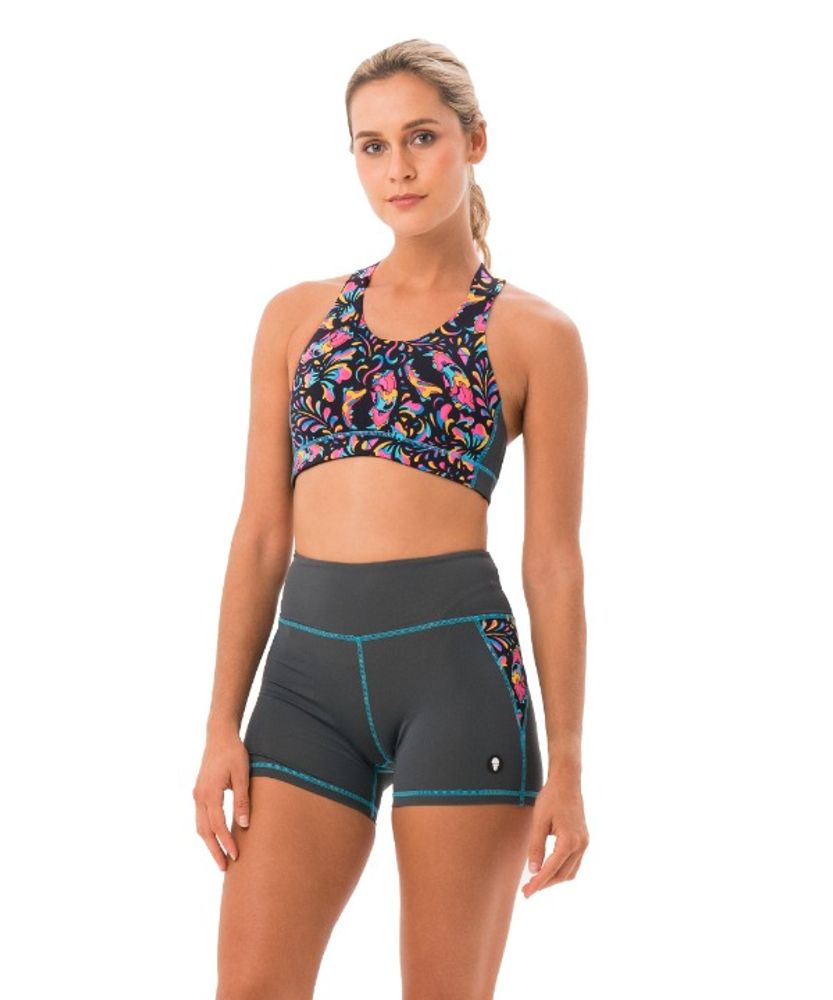 [69SLAM] Women's Tiger Skull Yama Bra Top & Shati Pants SET, Running Wear, Yoga Top, Beach Wear