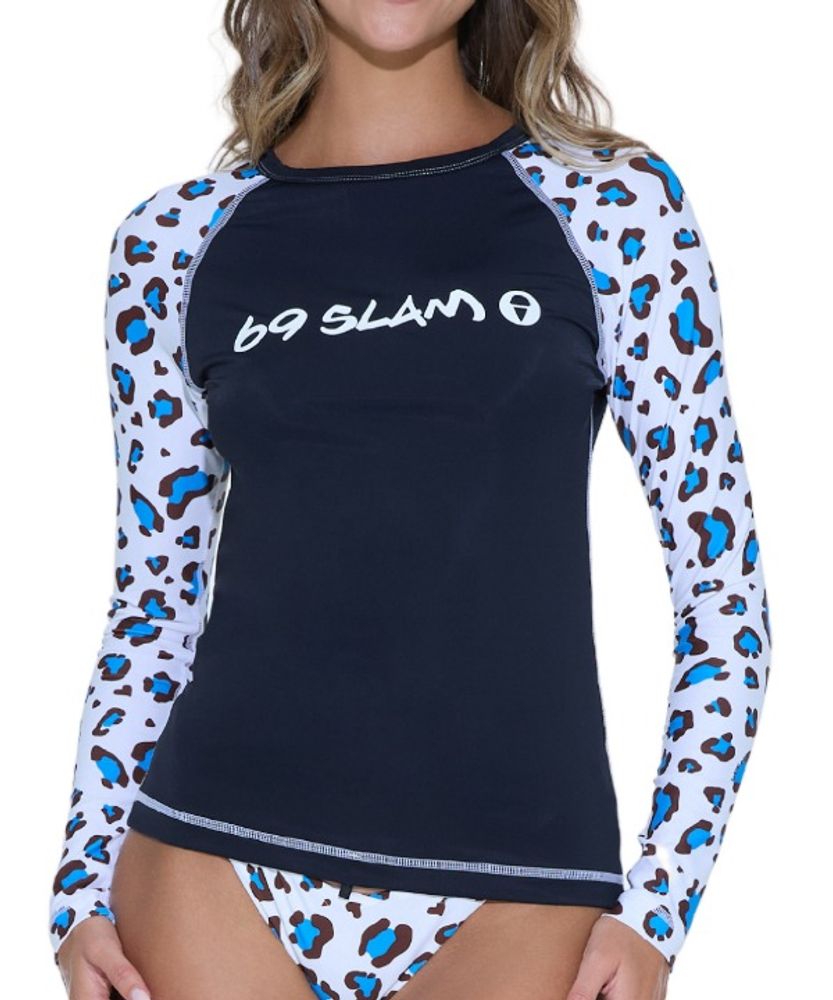 69SLAM Women's Leopard Print UV Protection  Rash Guard (Top)  _ Surfwear, Swimwear, Quick Dry, Stretch Fit – GRLLVP-BK