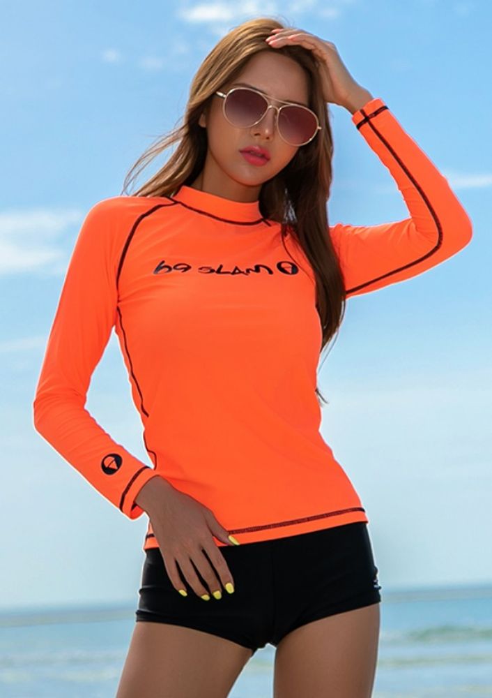 [69SLAM] Women's Fluorescent Orange Body Correction Rash Guard (Top) 51% OFF