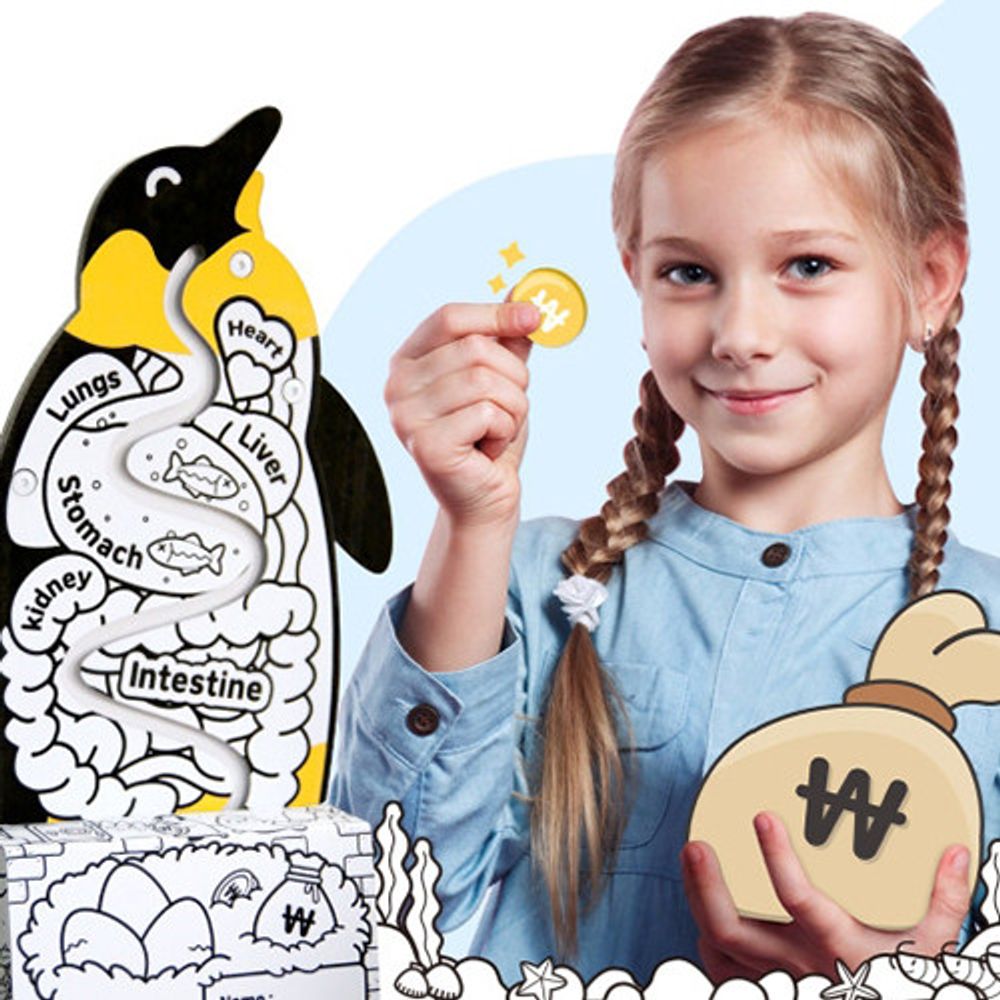 [Box Partner] Yum Yum Penguin Piggy Bank Children's Piggy Bank Coin Eating Penguin Coloring Game Sticker Nol_Made in KOREA