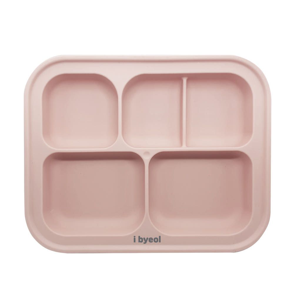 IBYEOL Friends Premium Platinum Silicone Suction Plate with Lid for Baby Self-Feeding Toddler Sectioned Meal Tray Pink  _ Made in KOREA