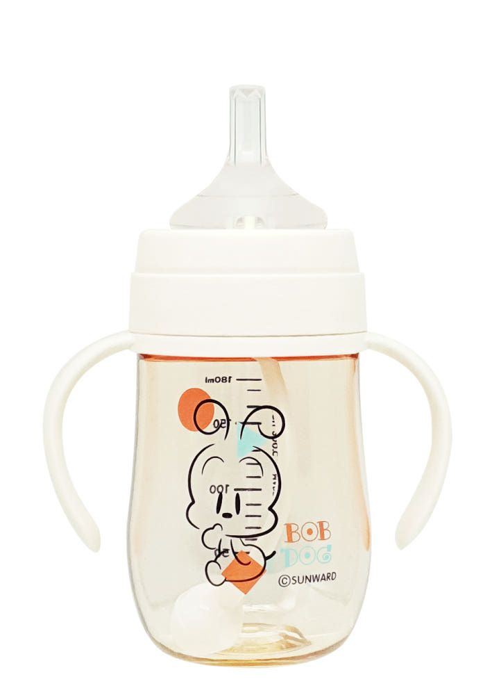 IBYEOL Friends Little BOBDOG Premium PPSU Weighted Straw Cup Anti-Colic Leak-Proof Baby Water Bottle 180ml Cream white _ Made in KOREA
