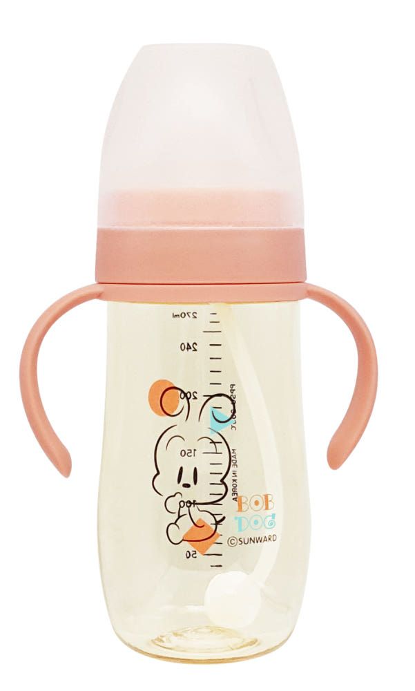 IBYEOL Friends Little BOBDOG Premium PPSU Weighted Straw Cup Anti-Colic Leak-Proof Baby Water Bottle 270ml Coral Pink_ Made in KOREA