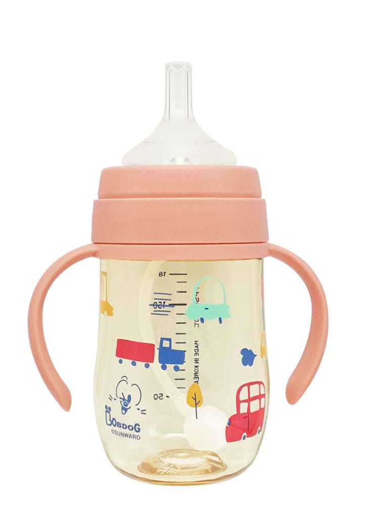IBYEOL Friends Little BOBDOG Premium PPSU Car Design Weighted Straw Cup Anti-Colic Leak-Proof Baby Bottle 180ml Coral Pink  _ Made in KOREA
