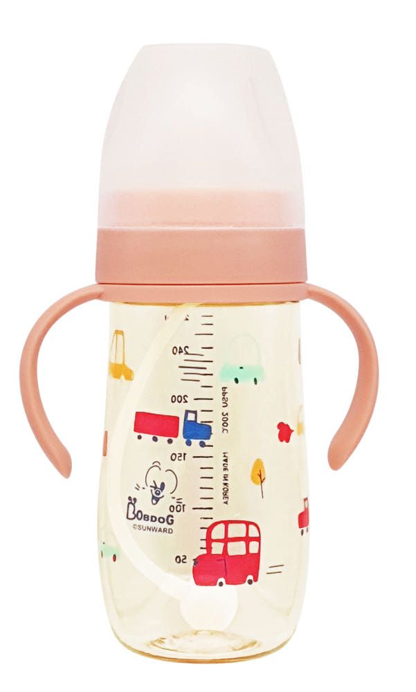 IBYEOL Friends Little BOBDOG Premium PPSU Car Design Weighted Straw Cup Anti-Colic Leak-Proof Baby Bottle 270ml Coral Pink  _ Made in KOREA