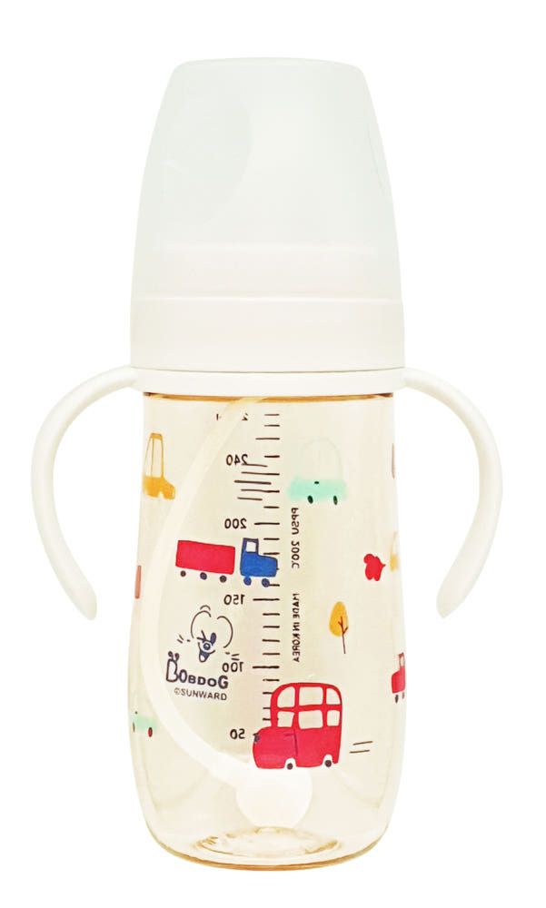 IBYEOL Friends Little BOBDOG Premium PPSU Car Design Weighted Straw Cup Anti-Colic Leak-Proof Baby Bottle 270ml Cream White  _ Made in KOREA