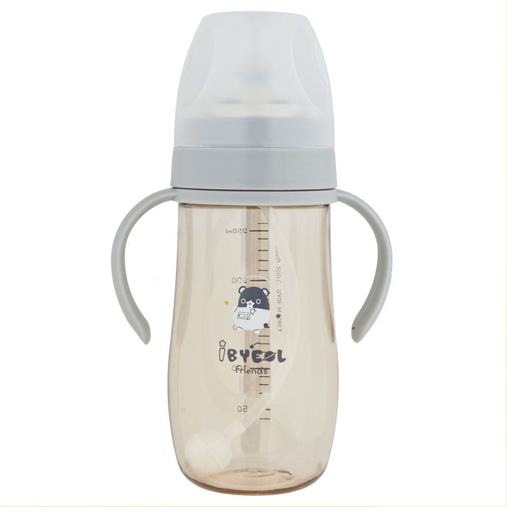 IBYEOL Friends New Premium PPSU Weighted Straw Cup 260ml for Toddlers Anti-Colic Leak-Proof BPA-Free Safe SILVER _ Made in KOREA