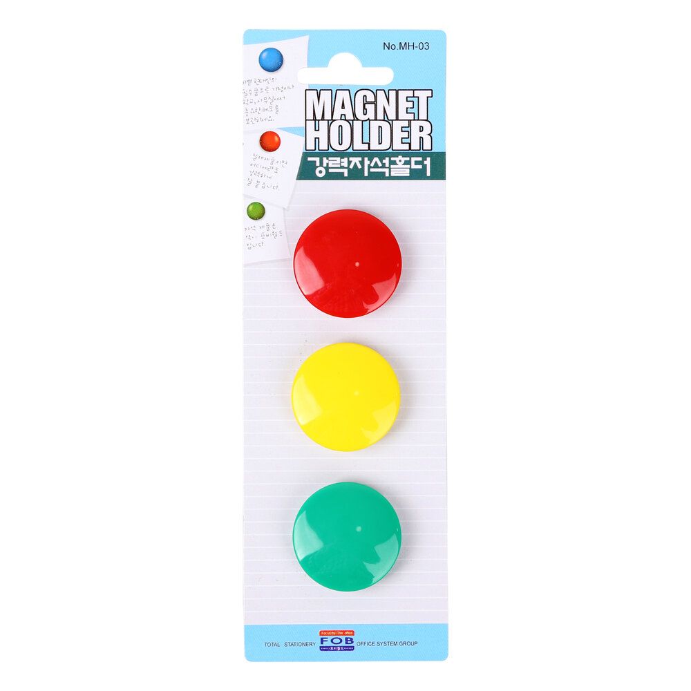 [FOBWORLD] Round Magnet Holder 32mm 3Pcs _ Notice Board/Planning Magnets, Round Plastic Covered Magnetic Buttons, Refrigerator Whiteboard Magnets for School Office Home _ Made in Korea