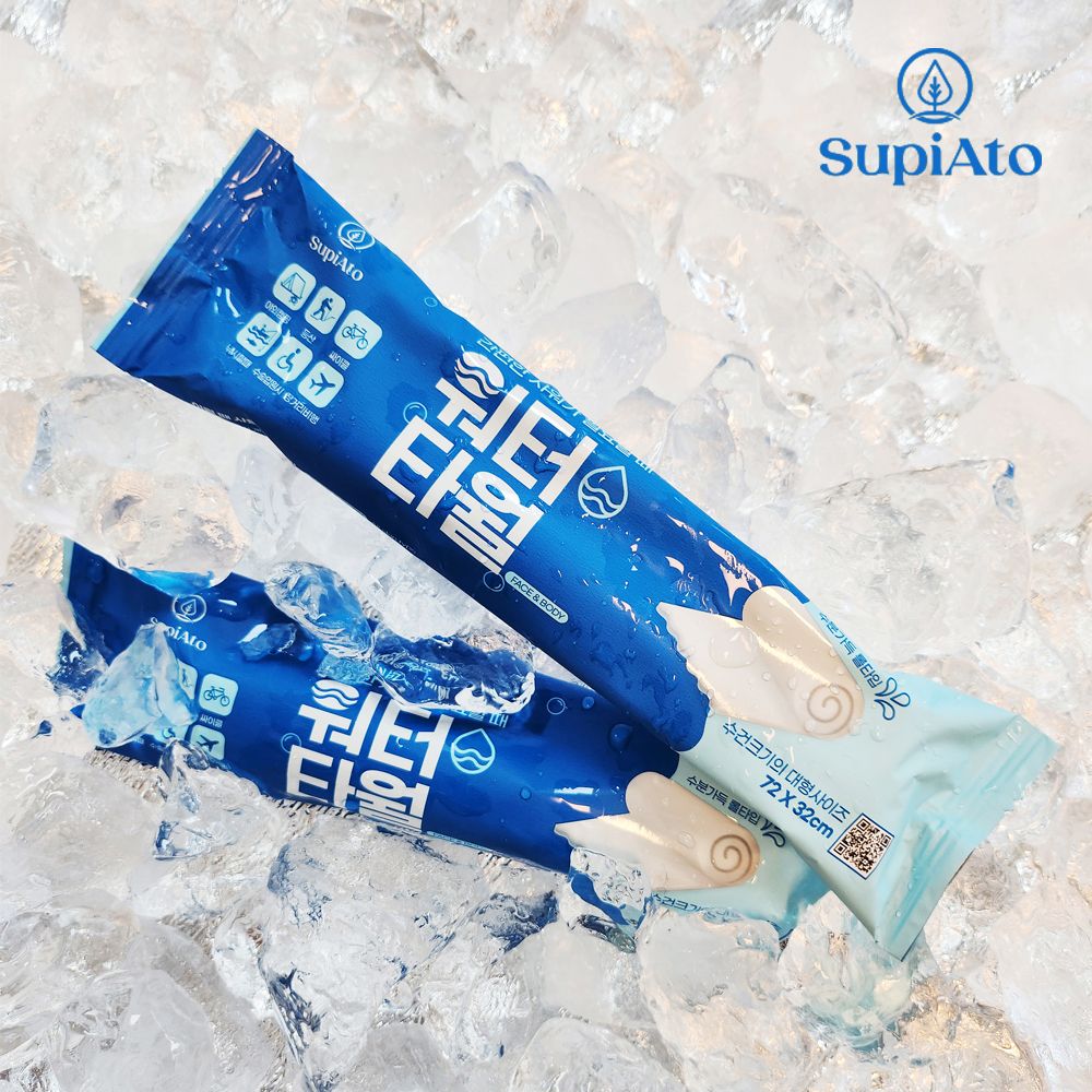 [CY_cosmetics] SUPIATO Water Towel (Ice Blue) – 10 Sheets _Portable Full-Body Cleaning Wipes, Cooling & Refreshing ,Eco-Safe _ Made in Korea 