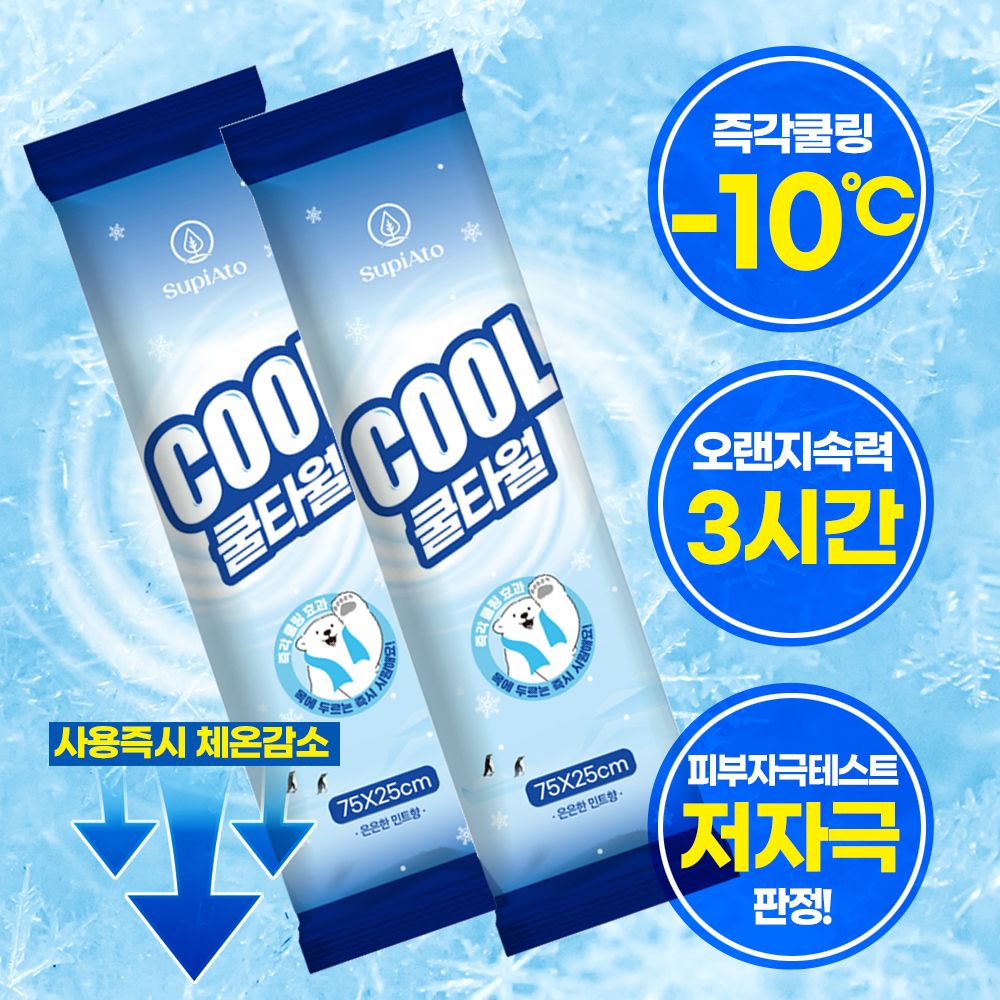 [CY_cosmetics] SUPIATO Instant Cooling Towel, 5 Sheets _ -10°C Neck Wrap for Hot Weather, Travel, Kids’ Fever, Outdoor Work (Reusable, Eco-Friendly) _ Made in Korea 