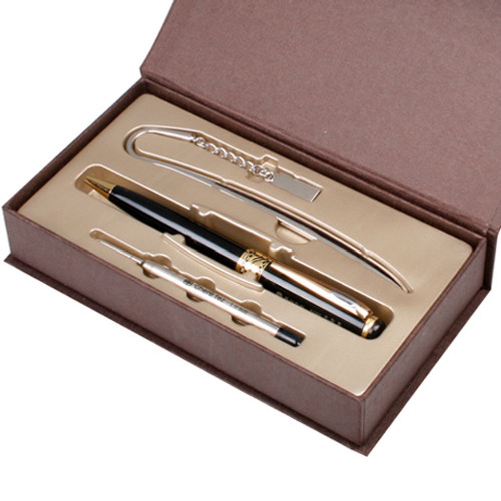 [WOOSUNG] Gift Set Metal Book Mark (Square) + Angel Metal Pen (Gold) + Refill - Ballpoint Pen Writing Instrument Book Clip Desk Supplies - Made in Korea