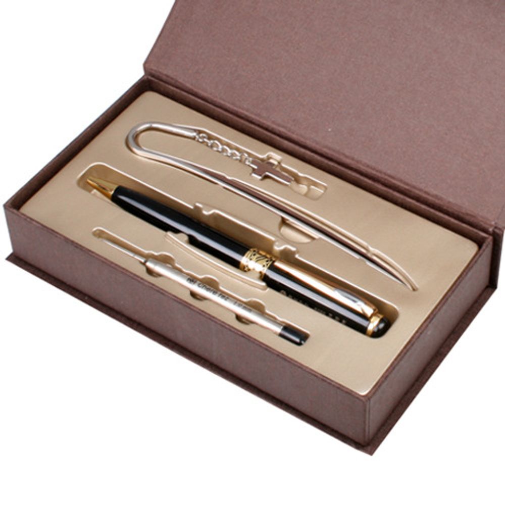 [WOOSUNG] Gift Set Metal Book Mark (Cross) + Angel Metal Pen (Gold) + Refill - Ballpoint Pen Writing Instrument Book Clip Desk Supplies - Made in Korea