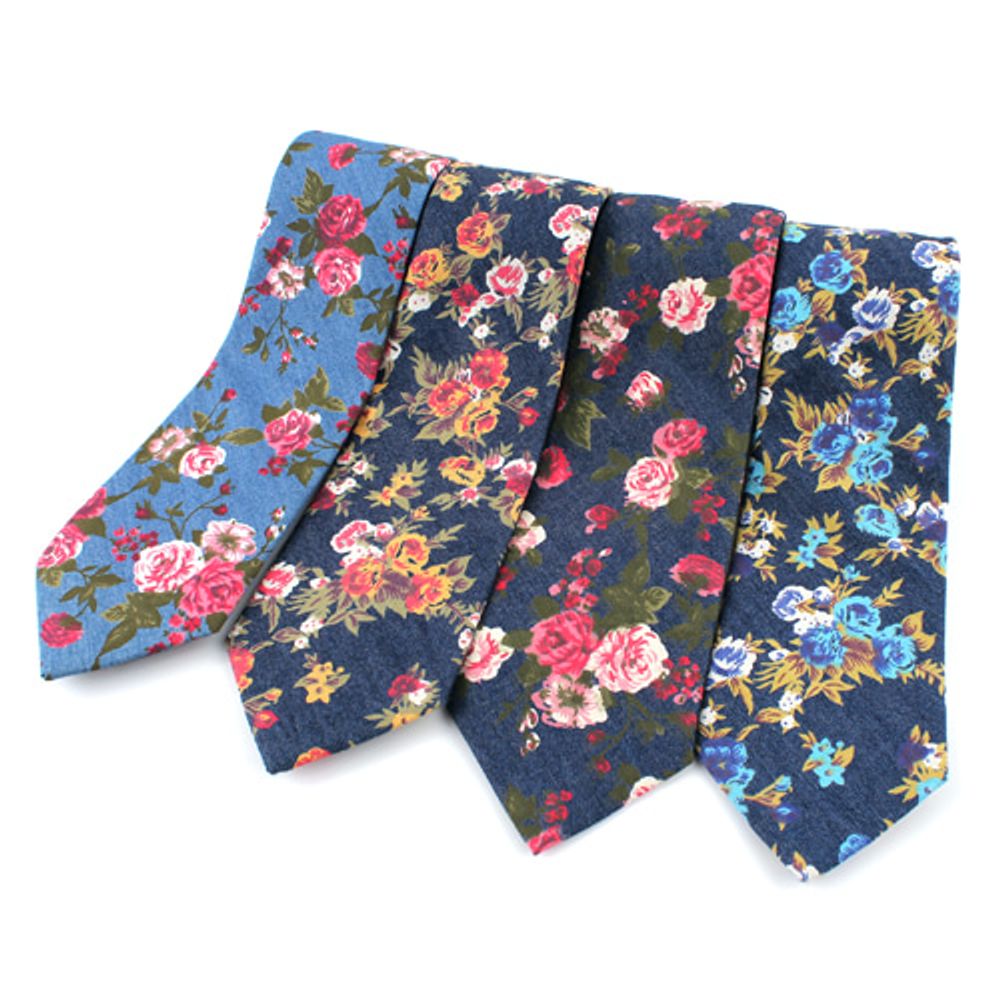 [MAESIO] KCT0013 Fashion Flower Denim Necktie 8cm 4Color _ Men's Ties Formal Business,  Ties for Men, Prom Wedding Party, All Made in Korea
