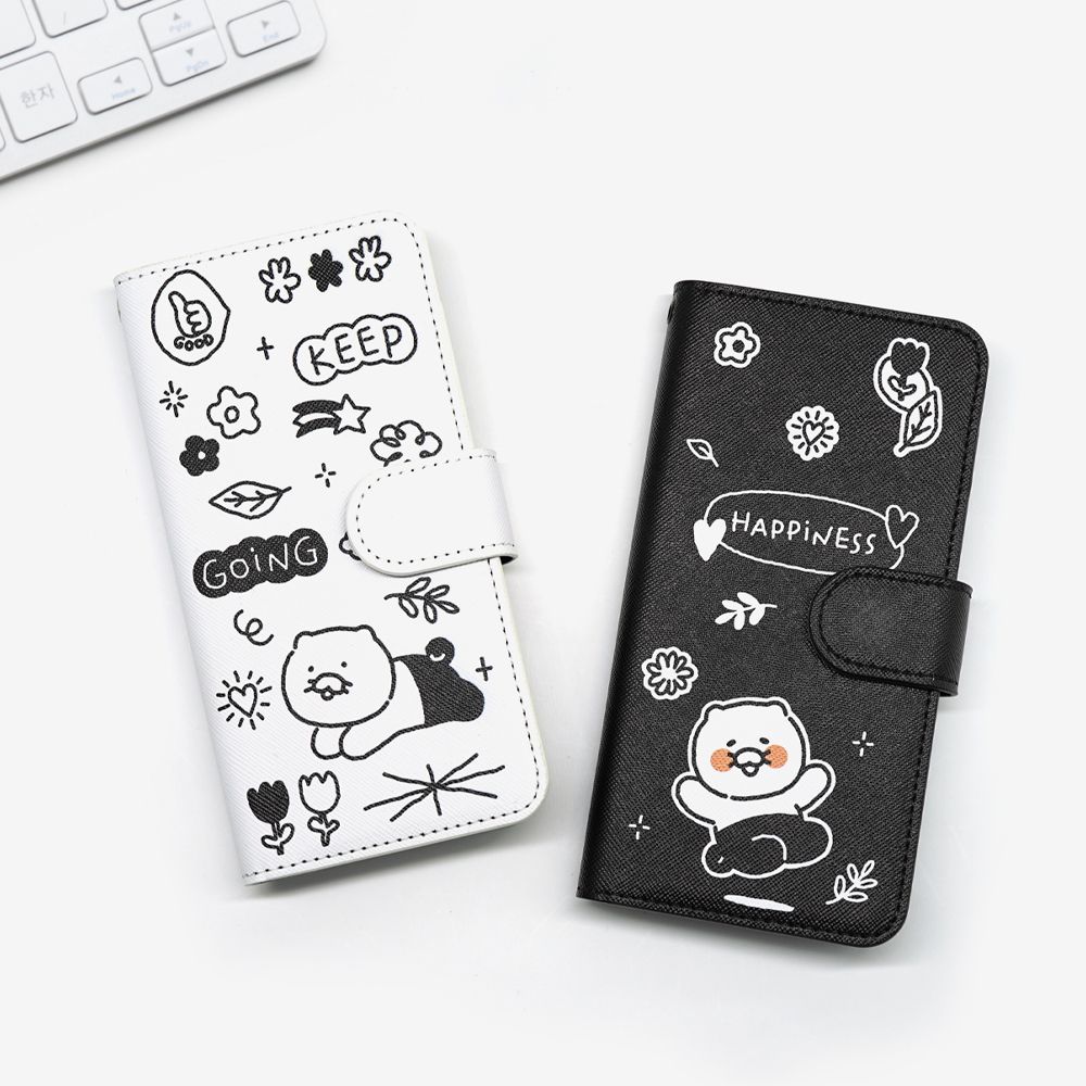 S2B KAKAO FRIENDS CHOONSIK DOODLE DOODLE Galaxy – Clear Floral Print, Slim Wallet Design, Magnetic Closure - Made in Korea