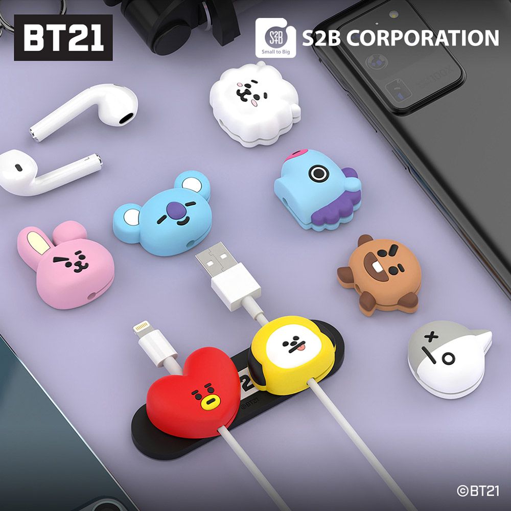 [S2B] BT21 Face Magnetic Cable Holder_Cable Arrangement, Silicone Character, Neodymium Magnet, Semi-Permanent Sticker_Made in Korea