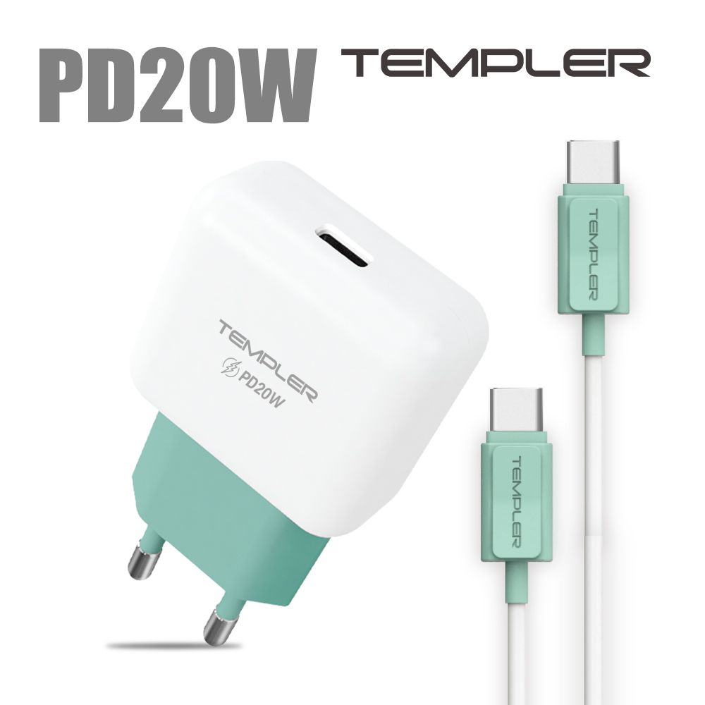 [S2B] TEMPLER PD 20W USB C Charger 1Port _ with USB C to USB C Cable, Type-C Fast Wall Charger, Cable Detachable Charger, 1Port Power Adapter Compatible with iPhone Samsung Galaxy