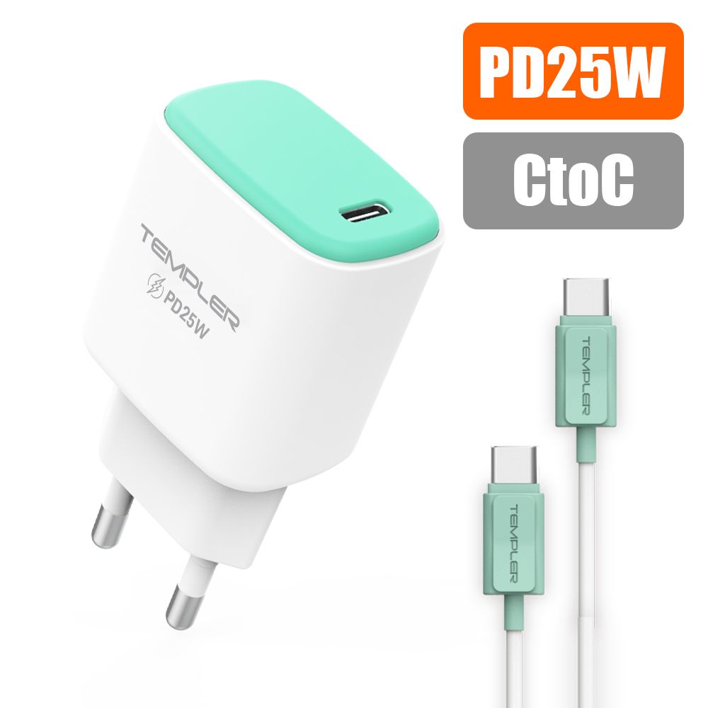 [S2B] TEMPLER PD 25W USB C Charger 1Port _ with USB C to USB C Cable, Type-C Fast Wall Charger, Cable Detachable Charger, 1Port Power Adapter Compatible with iPhone Samsung Galaxy