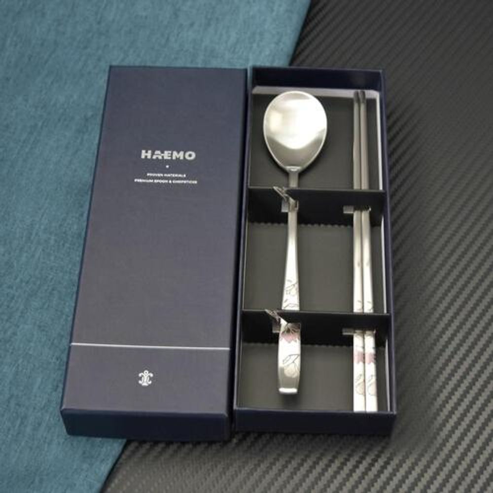 [HAEMO] Haemo Magnolia  Spoon & Chopsticks Set_ Premium Stainless Steel Korean Cutlery_ Made in Korea