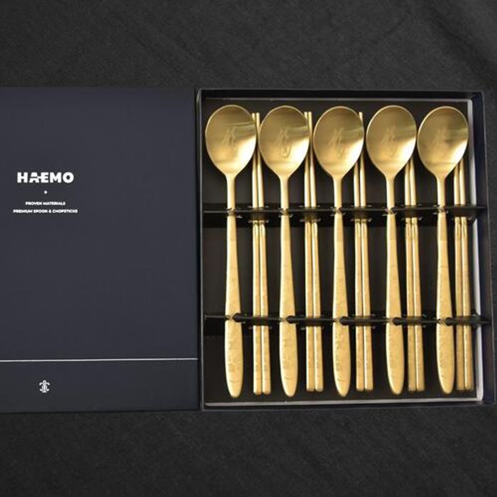 [HAEMO] Korean Heritage Sipjangsaeng Floating Titanium Spoon & Chopstick 5 Set – Graceful Elegance & Longevity _ Madein Korea