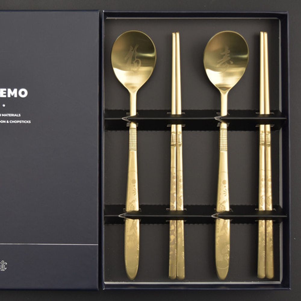 [HAEMO] Korean Heritage Sipjangsaeng Floating  Titanium Spoon & Chopstick 2Set – Graceful Elegance & Longevity _ Madein Korea