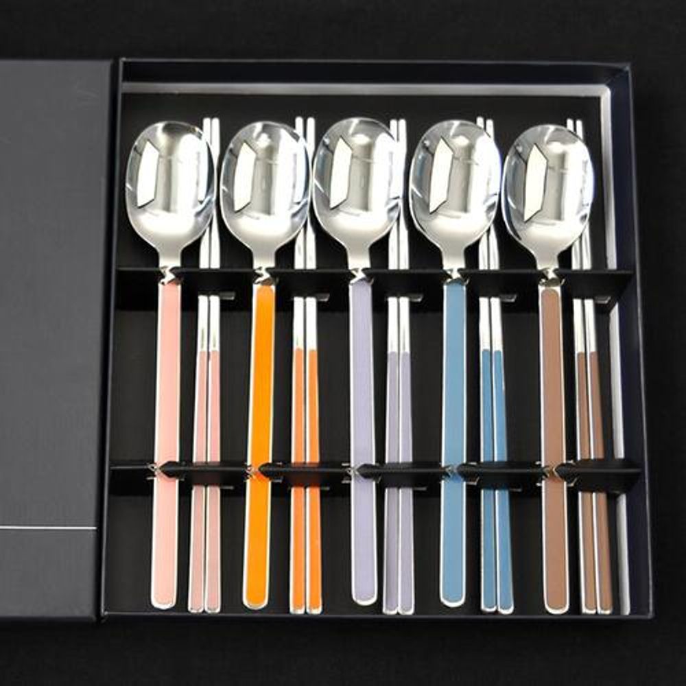 [HAEMO] Aria Ceramic Glossy Spoon & Chopstick 5 Set – Premium High-Temperature Fired Cutlery, Modern Design, Individually Packaged" _ Made in Korea