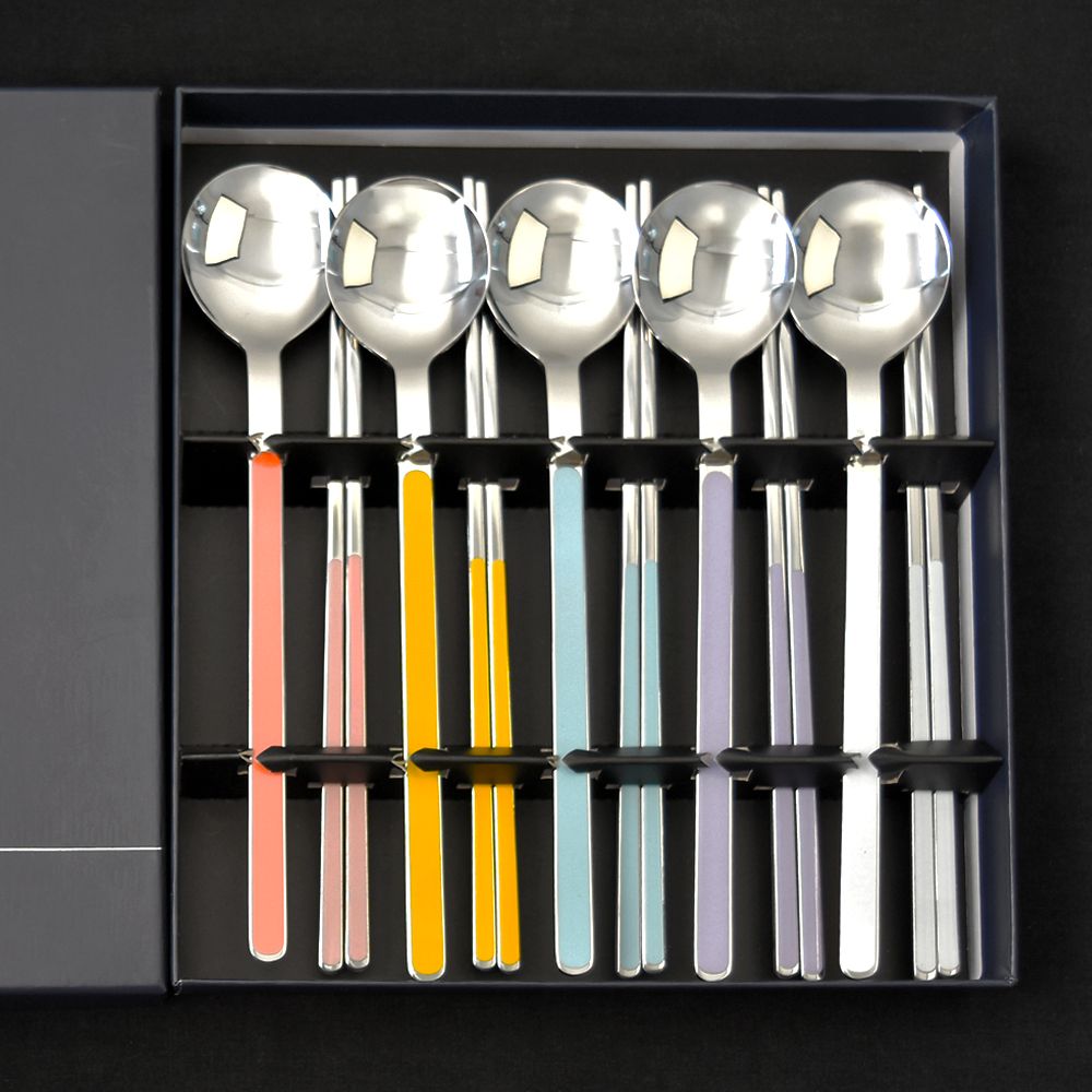 [HAEMO] Iris Ceramic Glossy Spoon & Chopstick 5 Set – Premium High-Temperature Fired Cutlery, Modern Design, Individually Packaged" _ Made in Korea
