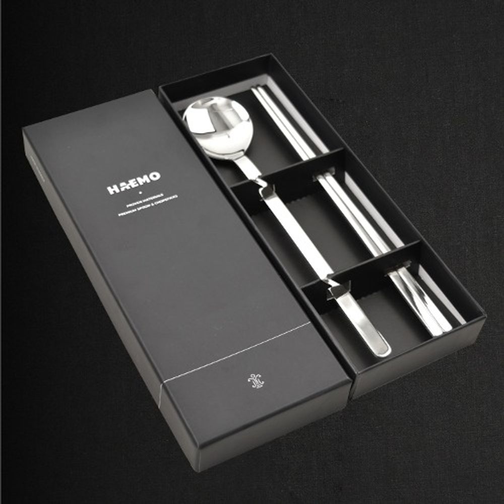 [HAEMO]  Ari Glossy Spoon & Chopstick Set – Premium Stainless Steel, Simple Yet Elegant Design, Made in Korea
