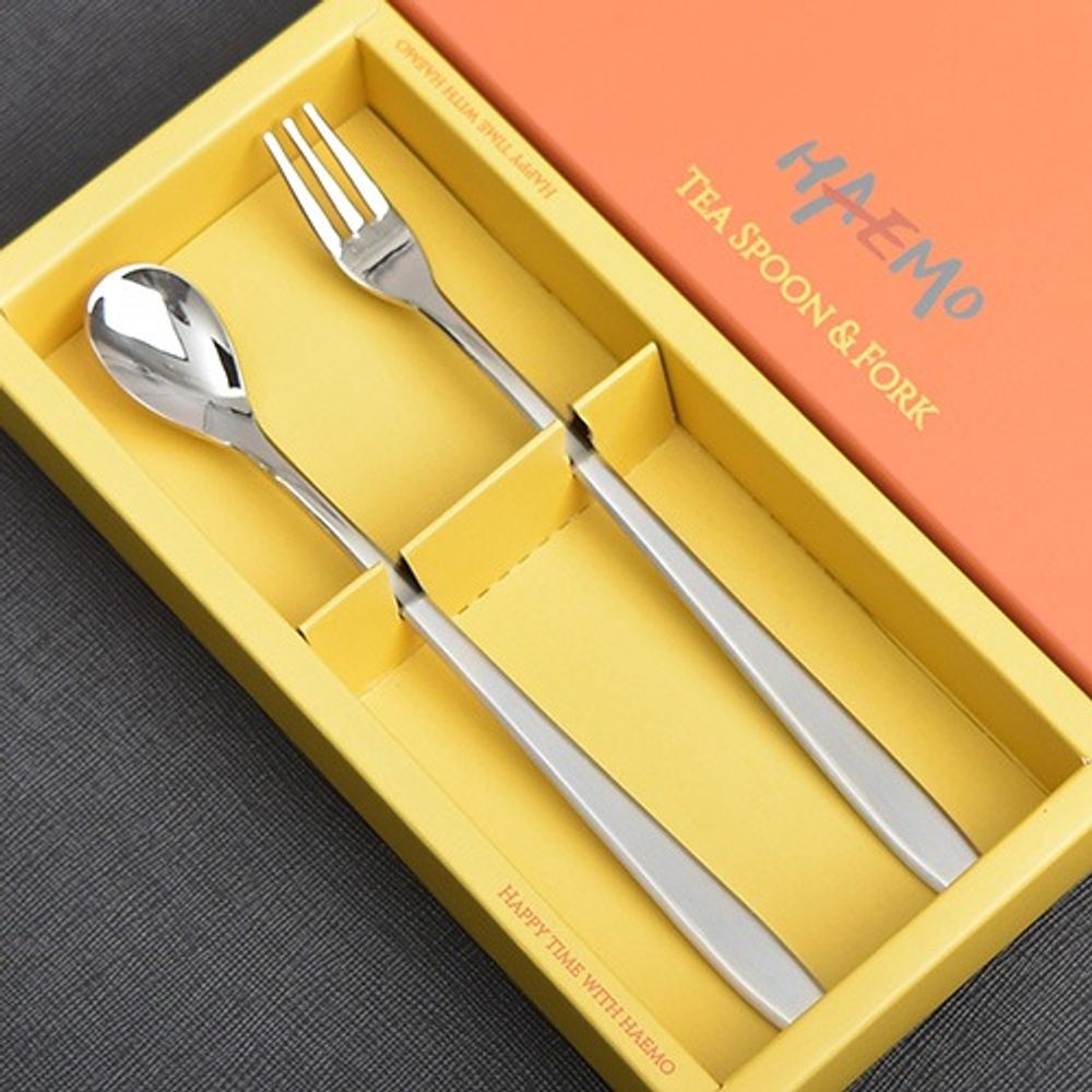 [HAEMO] Miller Middle Teaspoon & Fork 2P Set _ Simple and Elegant Curved Design, Premium Stainless Steel _ Made in Korea