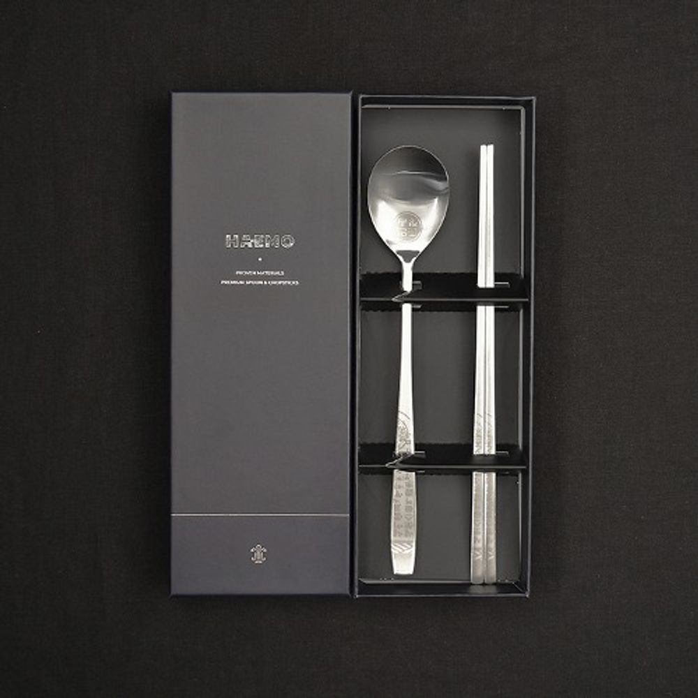[HAEMO] Miller Hunminjeongeum Spoon & Chopsticks 1SET – Elegant Curved Design with Korean Script Accent, Premium Stainless Steel, Made in Korea