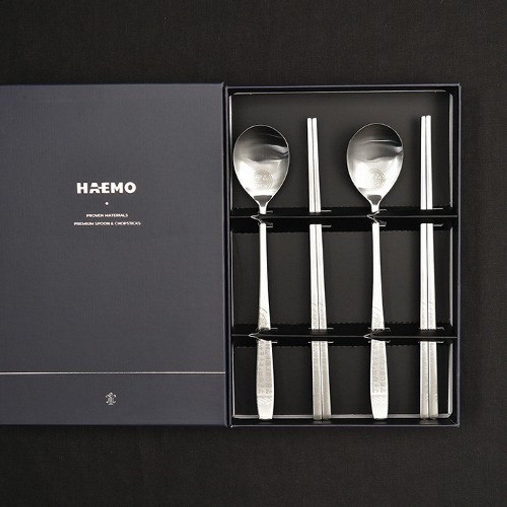 [HAEMO] Miller Hunminjeongeum Spoon & Chopsticks 2SET – Elegant Curved Design with Korean Script Accent, Premium Stainless Steel, Made in Korea