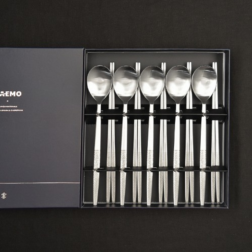 [HAEMO] Royal Pine Spoon Chopsticks 5 Set _ Reusable Stainless Steel, Korean Chopstick, Spoon _ Made in KOREA