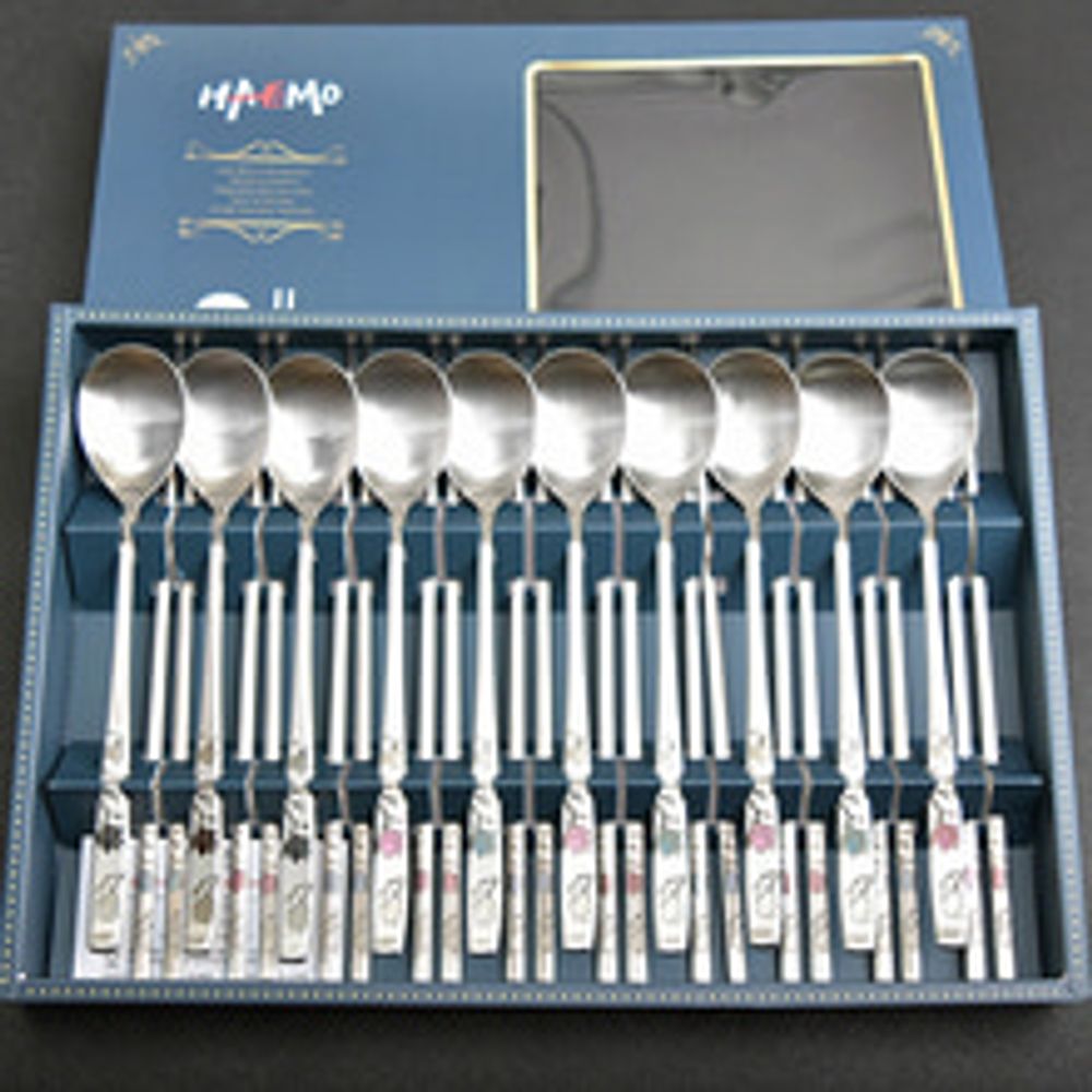 [HAEMO] Flower Couple Spoon Chopsticks, 10 Set_ Reusable Stainless Steel, Korean Chopstick Spoon _ Made in KOREA