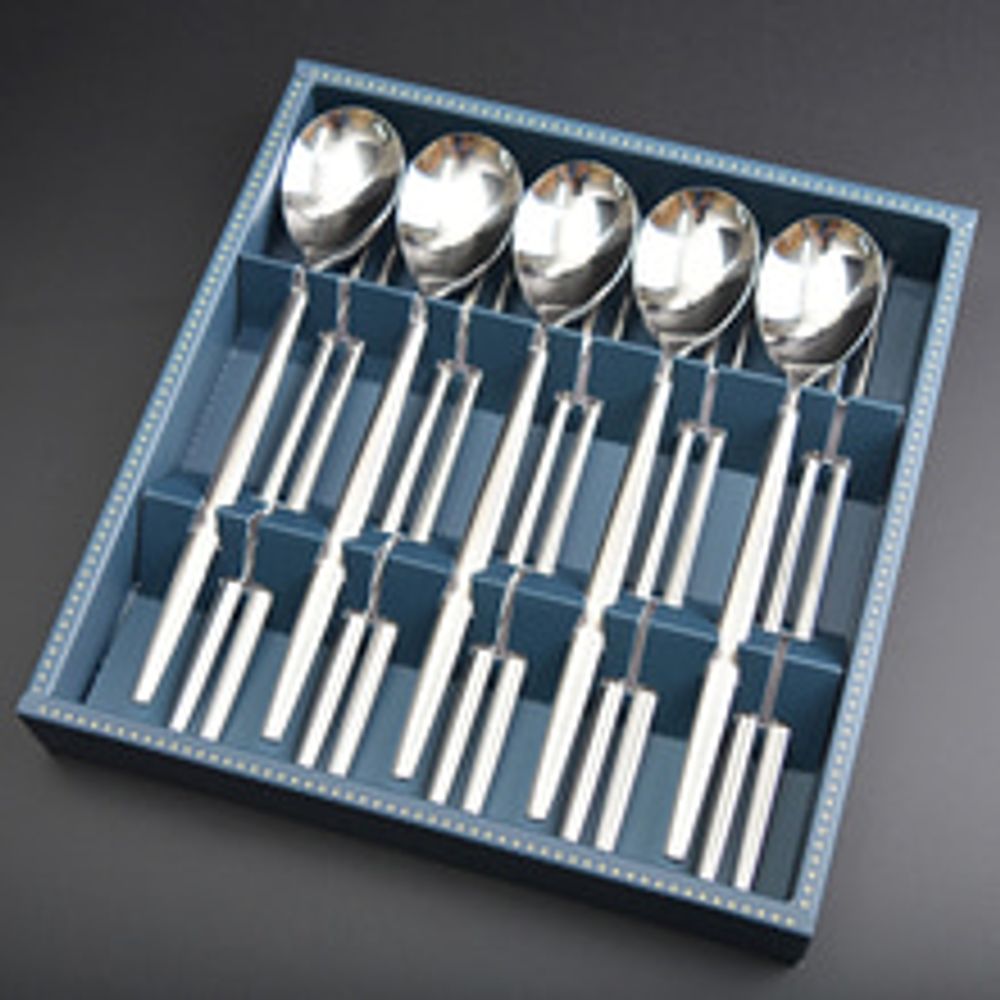 [HAEMO]  Royal Spoon Chopsticks 5Set _ Reusable Stainless Steel Korean Chopstix Spoon Tableware Home, Kitchen or Restaurant