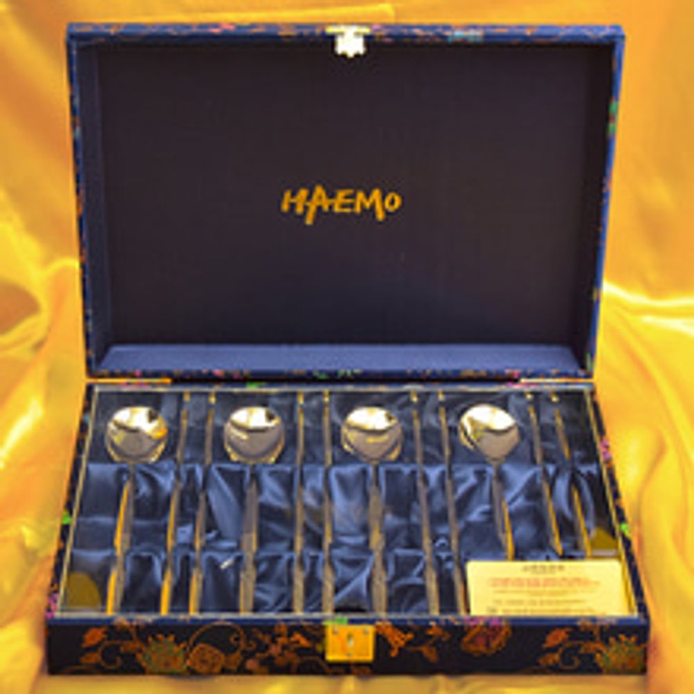 [HAEMO] gold-plate Spoon Chopsticks, 4 Set (Gold thread box) _ Reusable Stainless Steel, Korean Chopstick Spoon _ Made in KOREA