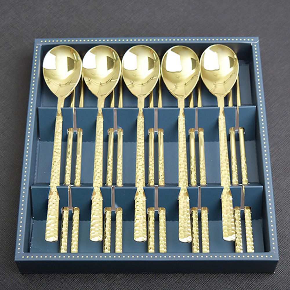 [HAEMO]Hammer titanium Spoon Chopsticks 5Set _ Reusable Stainless Steel Korean Chopstix Spoon Tableware Home, Kitchen or Restaurant
