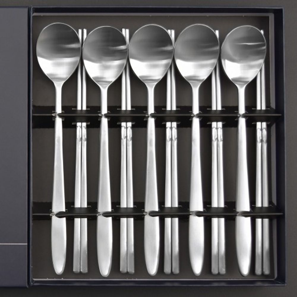 [HAEMO] Untact Matte Spoon Chopsticks 5Set-Spoon Chopsticks Korean Stainless Steel Cutlery-Made in Korea