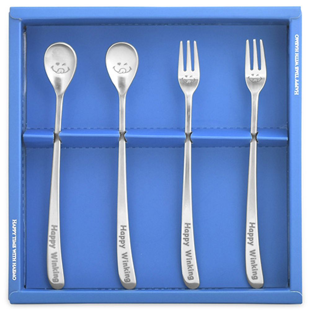 [HAEMO] Happy Winking middle Teaspoon & Tea-fork, 4P Set _ Reusable Stainless Steel, Tableware _ Made in KOREA