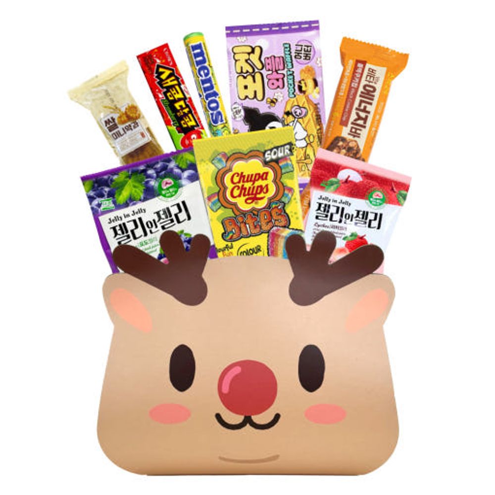 Snack24 Baby Deer Korean Snack Gift Set 8P – Sweet Treat Box with Mini Yakgwa, Honey Butter Waffle, Jelly & Chocolate 