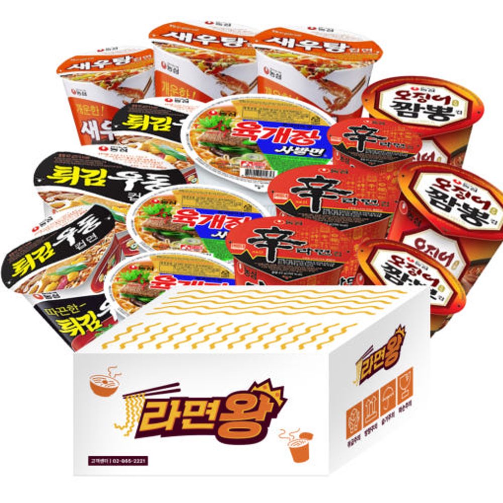 [WeFun] Snack24 Ramen King Nongshim Mini Cup Ramen 5 Varieties 15-Pack _ Premium Mini Cup Noodle Assortment of Korea’s Best-Selling Ramen 