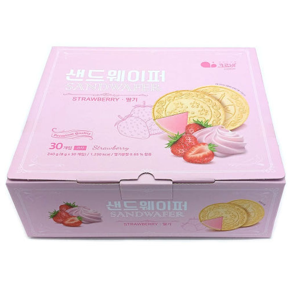  [Clover] Withcook Strawberry-Flavored Sand Wafer 8g x 30pcs – Premium Snack, Light & Crispy Treat, Kids' Snack – Made in Korea