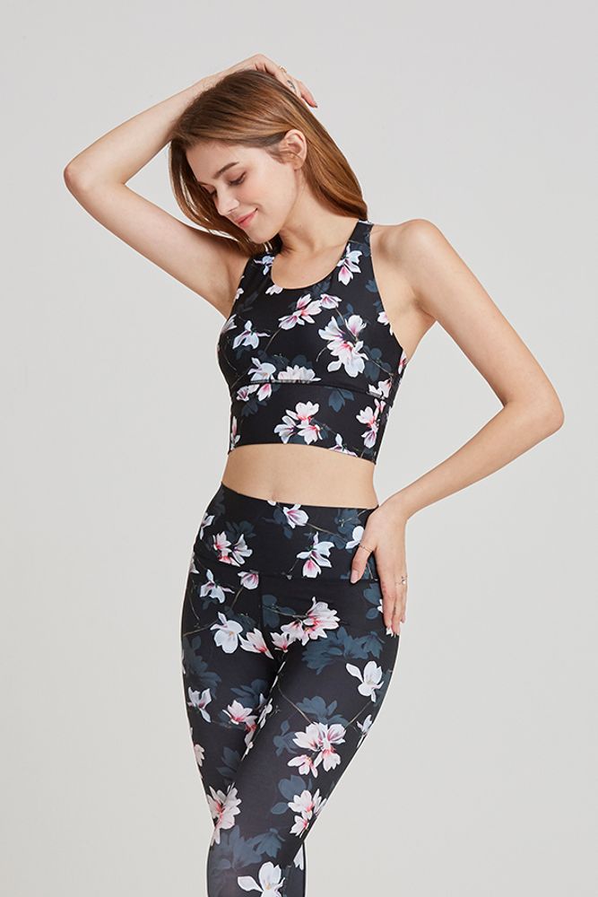 Cielcoco] Lively Pattern Crop Top Black Flower