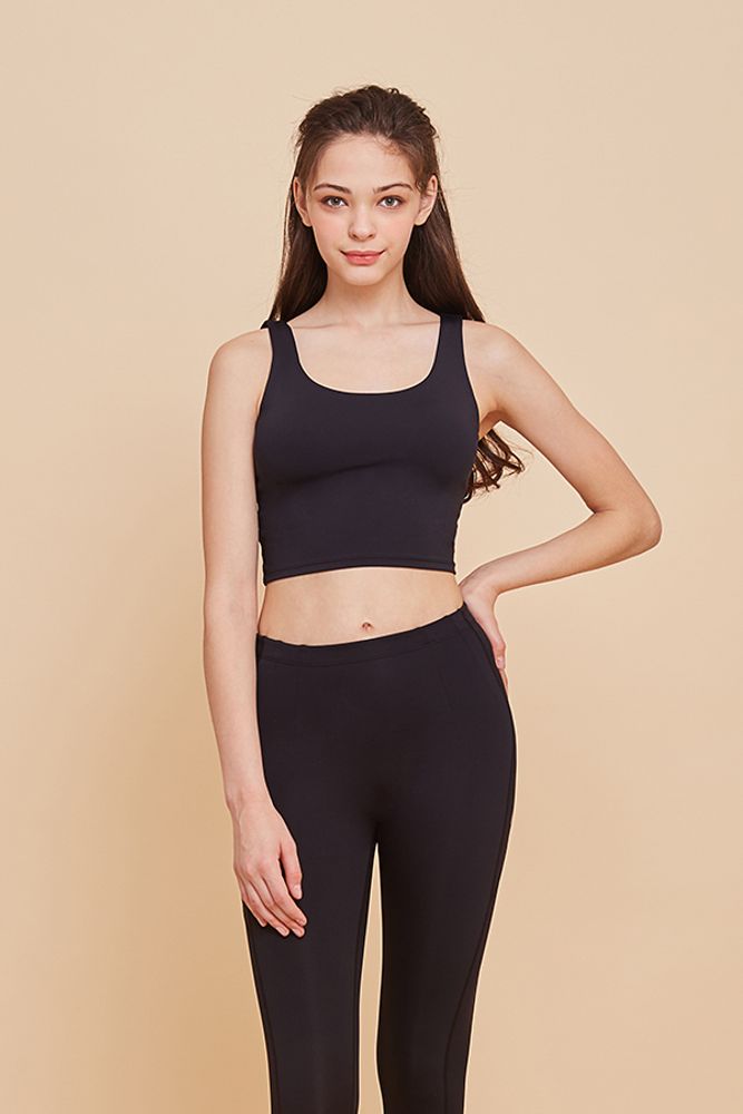 Leggings Tank Top Gym Women Ultimate] Ribbon Crop Top Black