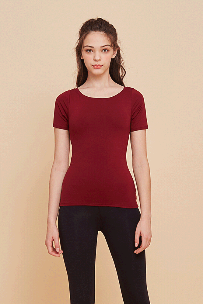 Cielcoco] Back Point Short Sleeve Top Wine