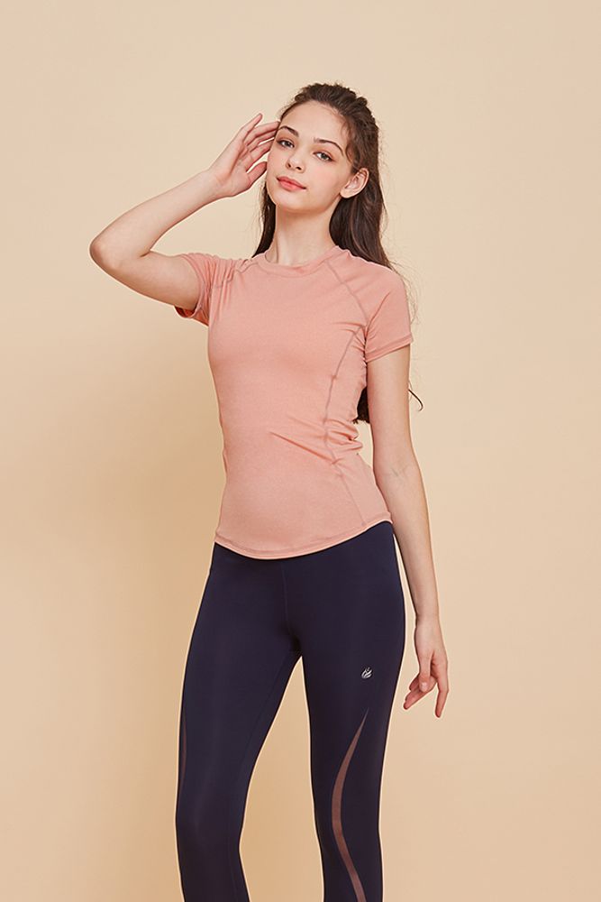 [Cielcoco] CLWT8061 A to Z line sleeve beige pink, Gym wear, Sweats, Sportswear, Jogging Clothes, T-shirts, Fashion Sportswear, Casual tops For Women _ Made in KOREA