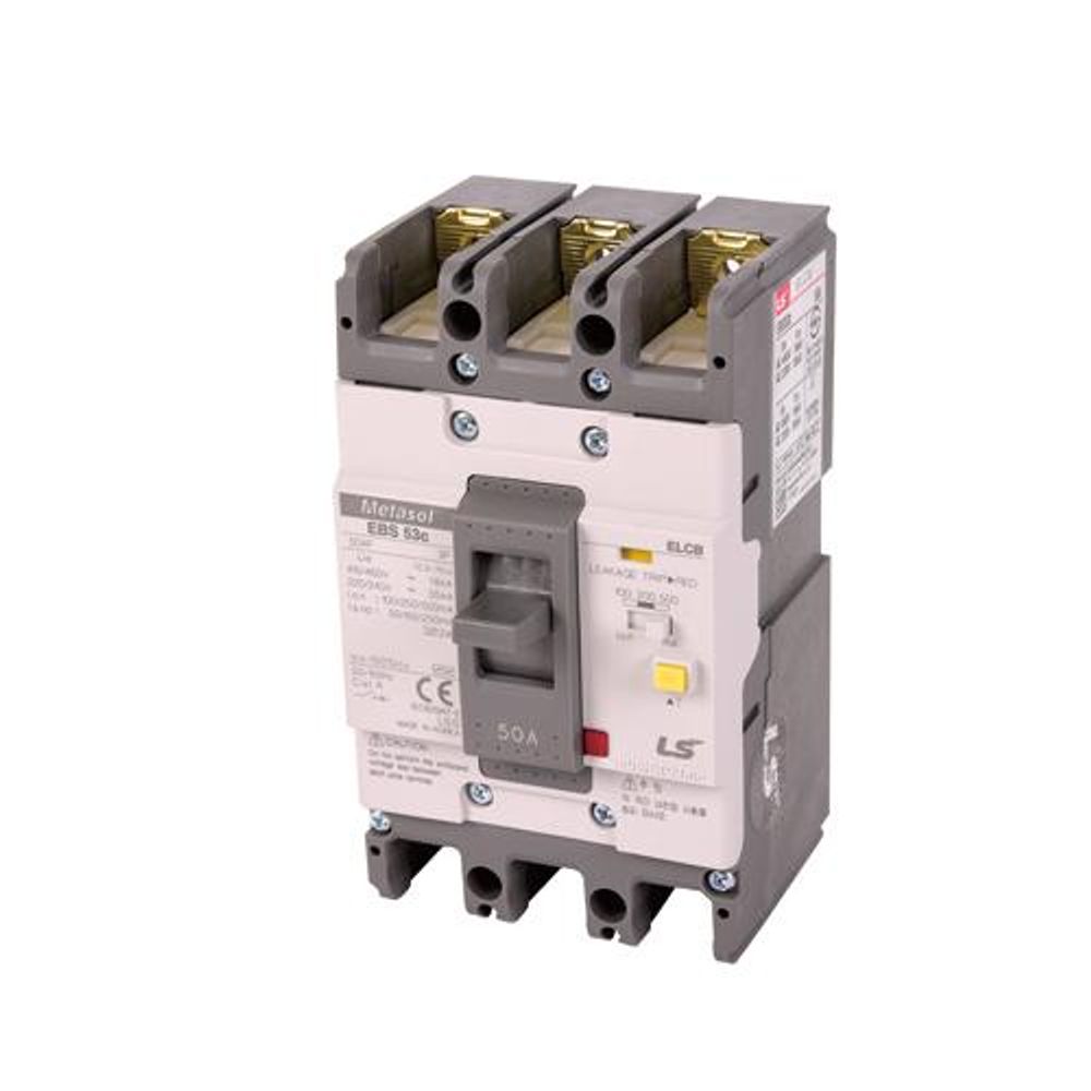 LS ELECTRIC Leakage Circuit Breaker-EBS 53C (15A), EBS 53C (20A), EBS 53C (30A), EBS 53C (40A), EBS 53C (50A) Made in Korea.