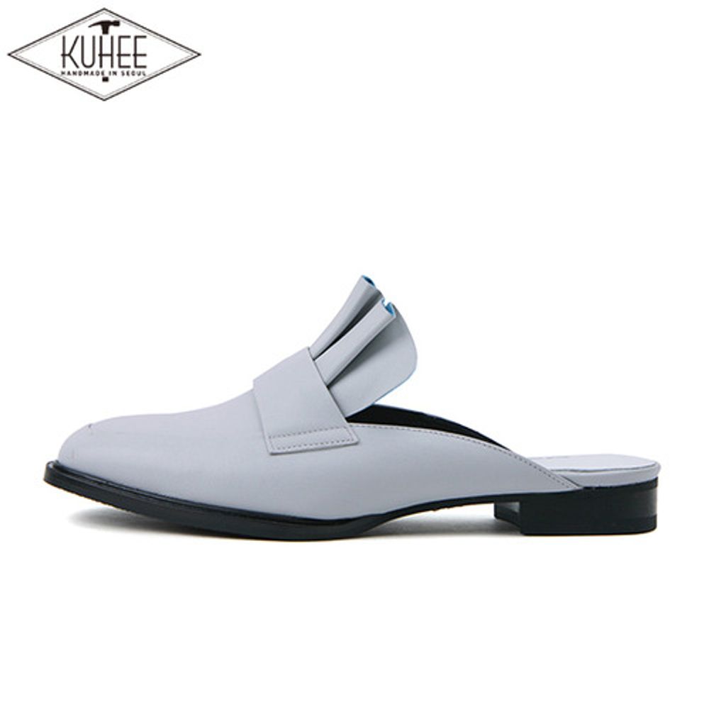 [KUHEE] Ruffle Mules Slippers 2cm(7043)-Loafer Ruffle Genuine Leather Basic Middle Heel Shoes-Made in Korea