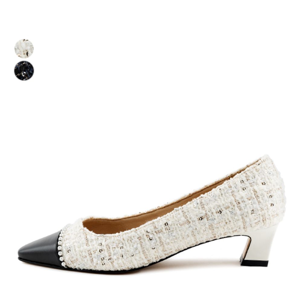 [KUHEE] Pumps 2307K-1 4cm-Women's Pumps Shoes Tweed Mid Heel Handmade Shoes - Made in Korea