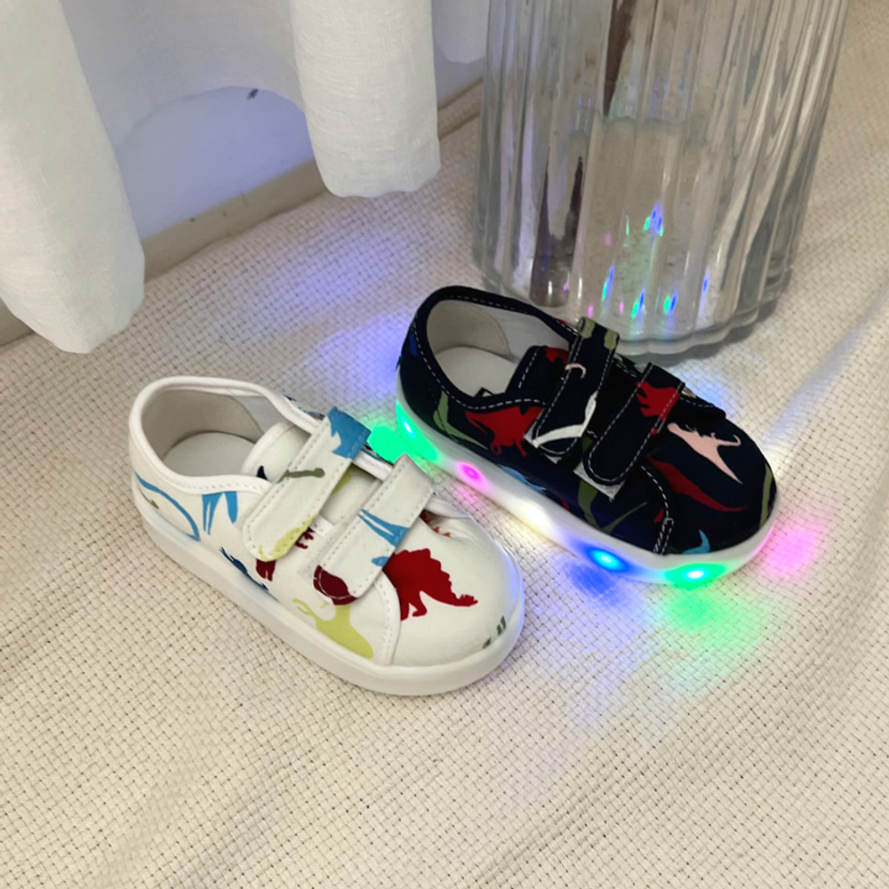 [GIRLS GOOB] Girls Boys Dinosaur Light Up Sneakers Toddler Little Kids Tennis School Walking Shoes - Made in KOREA
