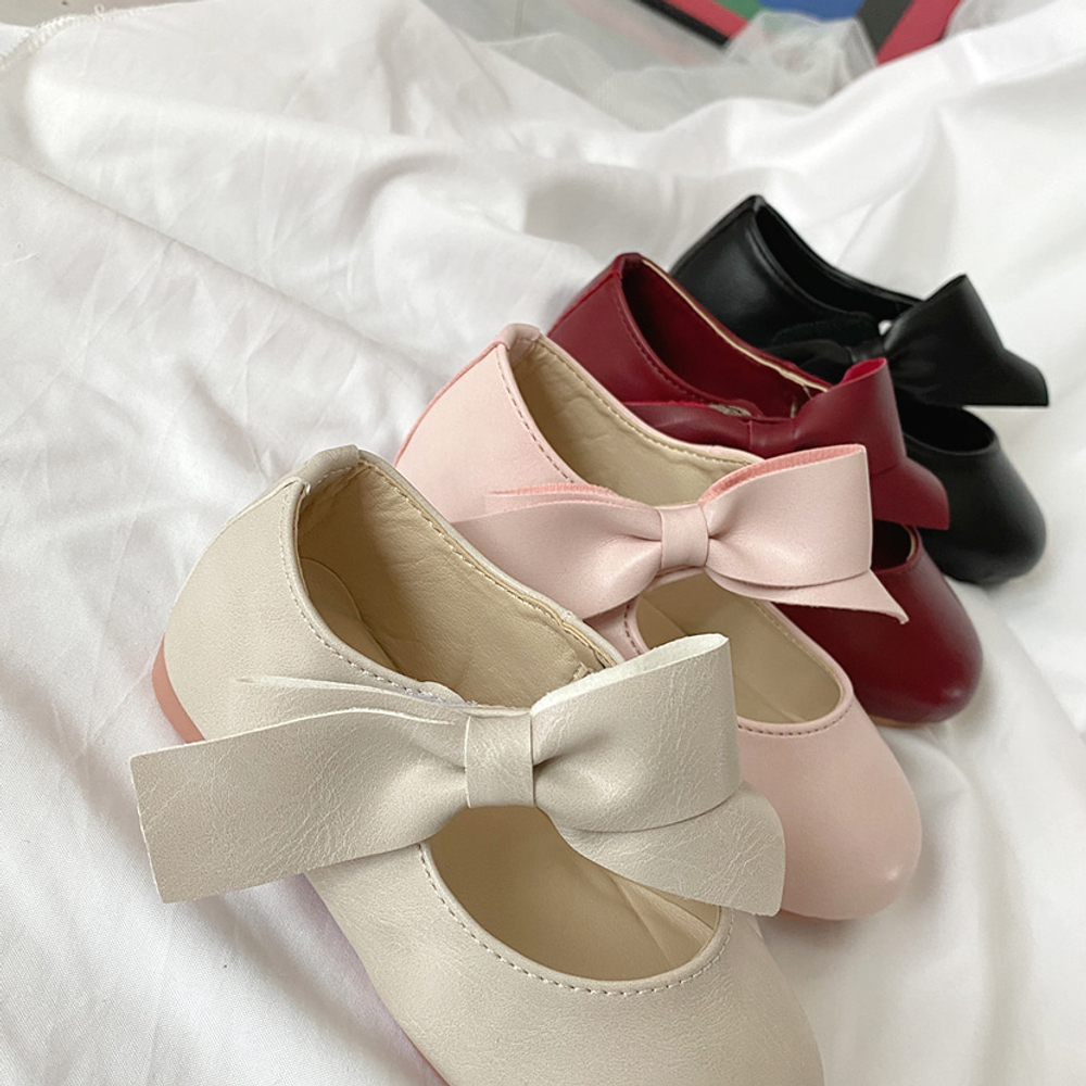 [GIRLS GOOB] Girls Ballerina Flats Mary Jane Side Big Bow Dress Shoes For Toddler/Little Kid/Big Kid - Made In KOREA