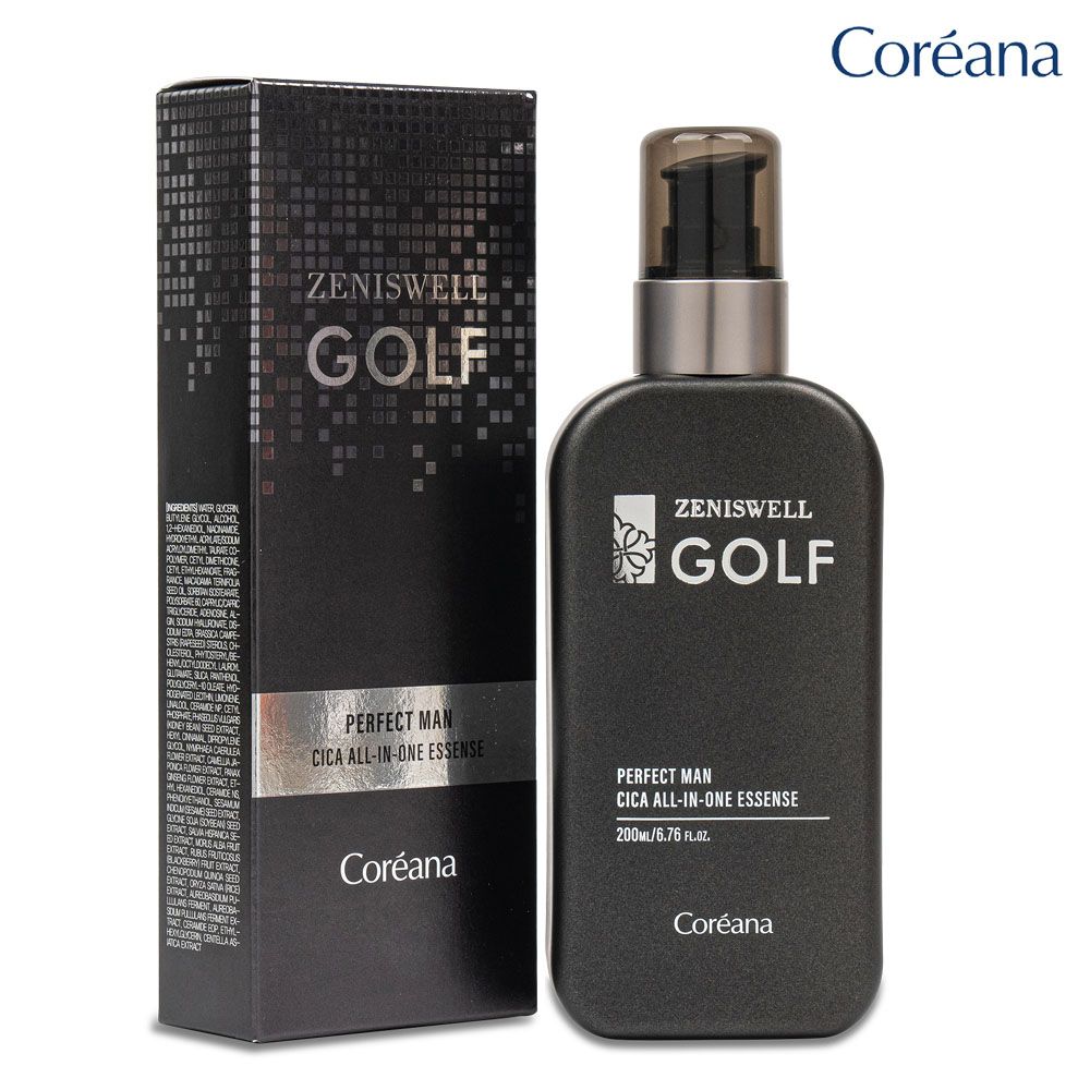 Coreana Zeniswell Golf Perfect Man Cica All-in-One Essence 200ml.Anti-Sagging for Mature Skin, 3-Second All-in-One Care, Lightweight and Easy-to-Use Men's Cosmetics _Made in Korea